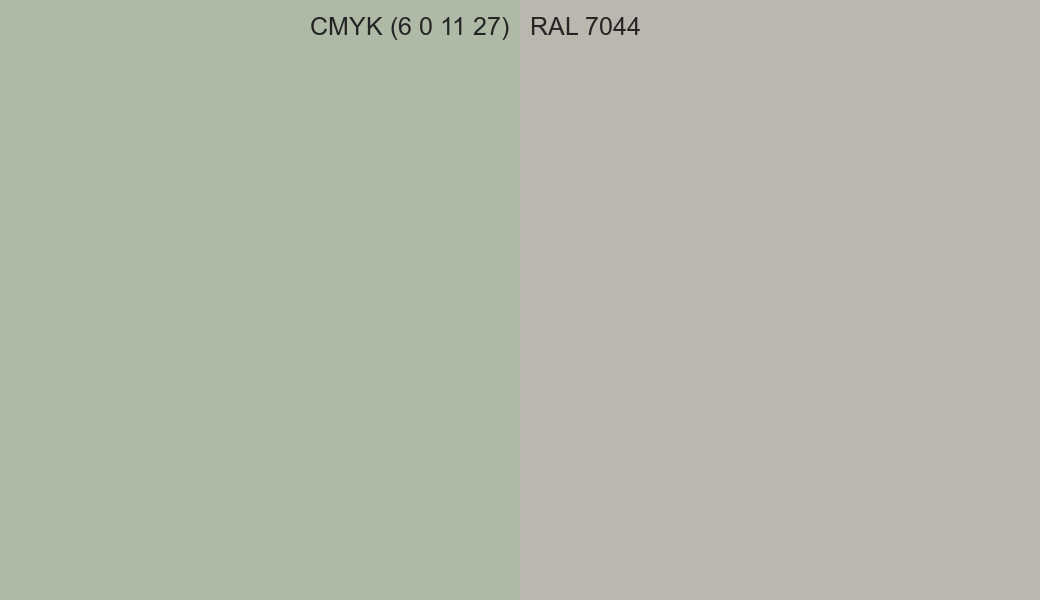 CMYK Color CMYK (6 0 11 27) vs RAL 7044 side by side comparison CMYK Color CMYK (6 0 11 27) vs RAL 7044 side by side comparison