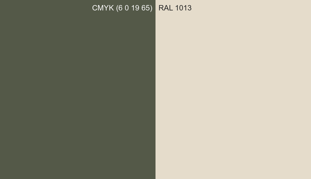 CMYK Color CMYK (6 0 19 65) vs RAL 1013 side by side comparison CMYK Color CMYK (6 0 19 65) vs RAL 1013 side by side comparison