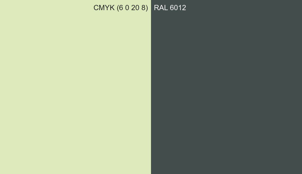 CMYK Color CMYK (6 0 20 8) vs RAL 6012 side by side comparison CMYK Color CMYK (6 0 20 8) vs RAL 6012 side by side comparison