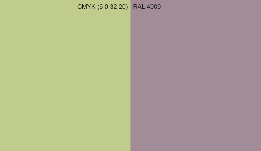 CMYK Color CMYK (6 0 32 20) vs RAL 4009 side by side comparison CMYK Color CMYK (6 0 32 20) vs RAL 4009 side by side comparison