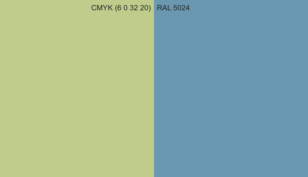 CMYK Color CMYK (6 0 32 20) vs RAL 5024 side by side comparison CMYK Color CMYK (6 0 32 20) vs RAL 5024 side by side comparison