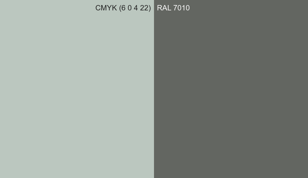 CMYK Color CMYK (6 0 4 22) vs RAL 7010 side by side comparison CMYK Color CMYK (6 0 4 22) vs RAL 7010 side by side comparison