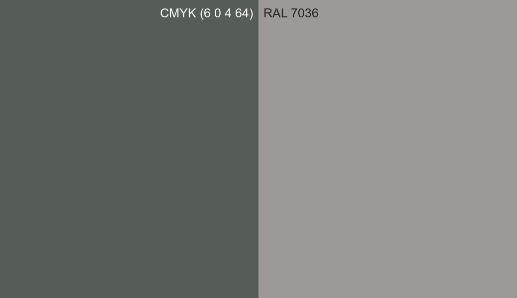 CMYK Color CMYK (6 0 4 64) vs RAL 7036 side by side comparison CMYK Color CMYK (6 0 4 64) vs RAL 7036 side by side comparison