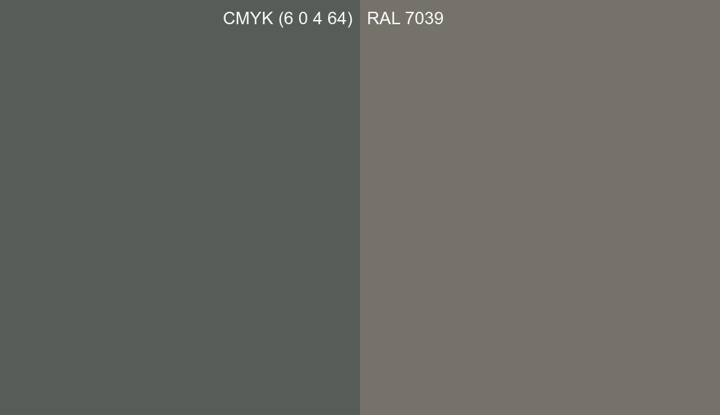 CMYK Color CMYK (6 0 4 64) vs RAL 7039 side by side comparison CMYK Color CMYK (6 0 4 64) vs RAL 7039 side by side comparison