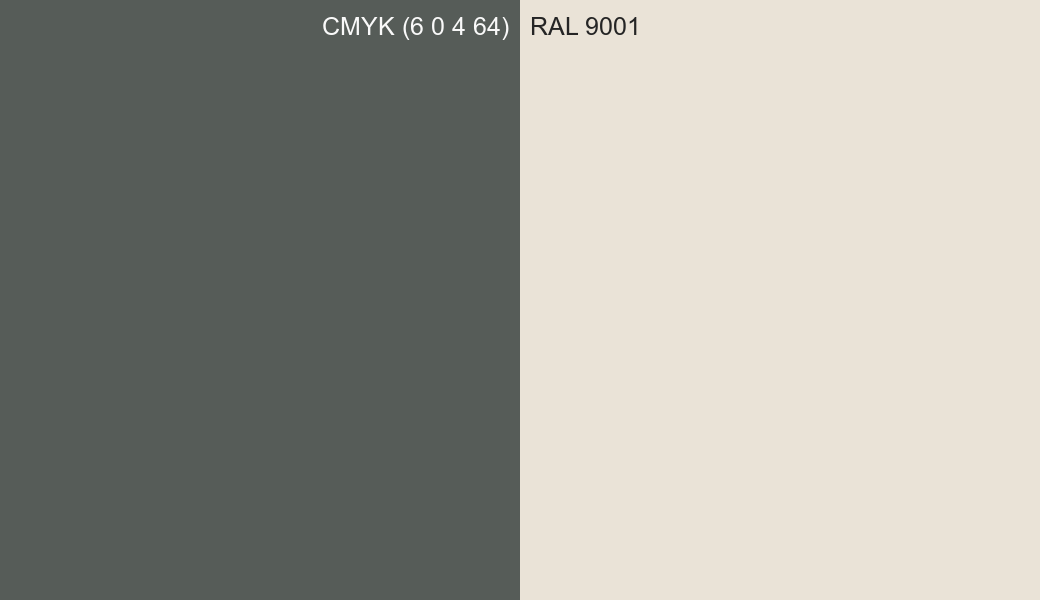 CMYK Color CMYK (6 0 4 64) vs RAL 9001 side by side comparison CMYK Color CMYK (6 0 4 64) vs RAL 9001 side by side comparison