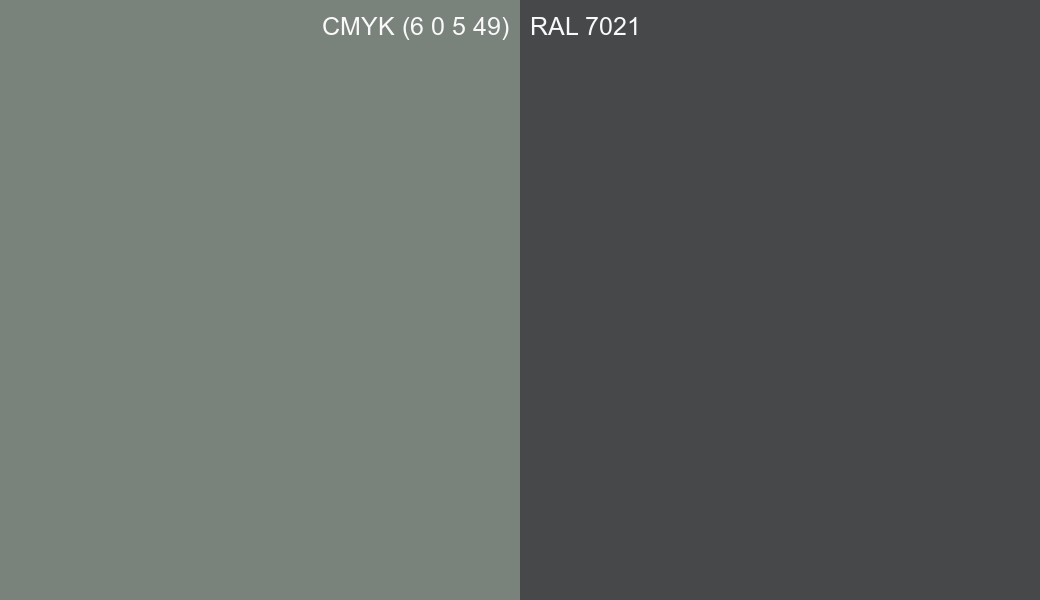 CMYK Color CMYK (6 0 5 49) vs RAL 7021 side by side comparison CMYK Color CMYK (6 0 5 49) vs RAL 7021 side by side comparison