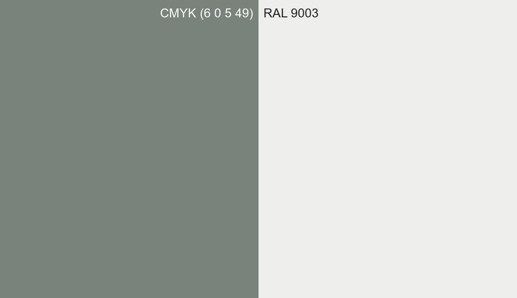 CMYK Color CMYK (6 0 5 49) vs RAL 9003 side by side comparison CMYK Color CMYK (6 0 5 49) vs RAL 9003 side by side comparison