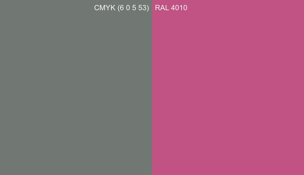 CMYK Color CMYK (6 0 5 53) vs RAL 4010 side by side comparison CMYK Color CMYK (6 0 5 53) vs RAL 4010 side by side comparison