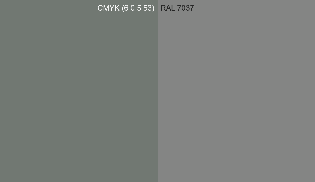 CMYK Color CMYK (6 0 5 53) vs RAL 7037 side by side comparison CMYK Color CMYK (6 0 5 53) vs RAL 7037 side by side comparison