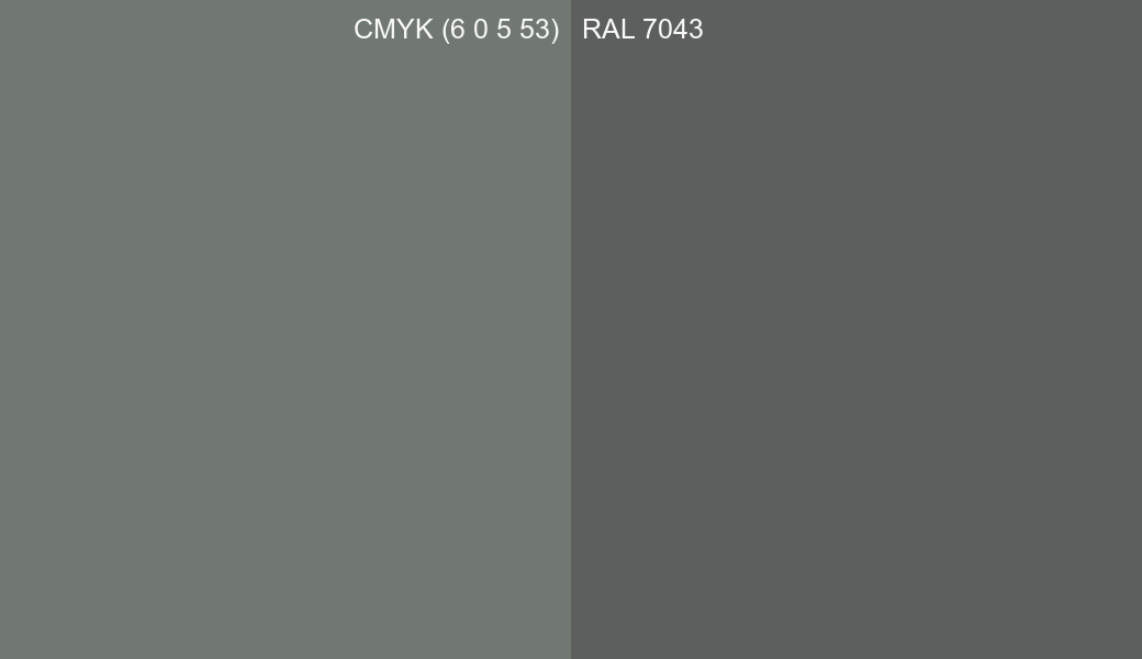 CMYK Color CMYK (6 0 5 53) vs RAL 7043 side by side comparison CMYK Color CMYK (6 0 5 53) vs RAL 7043 side by side comparison