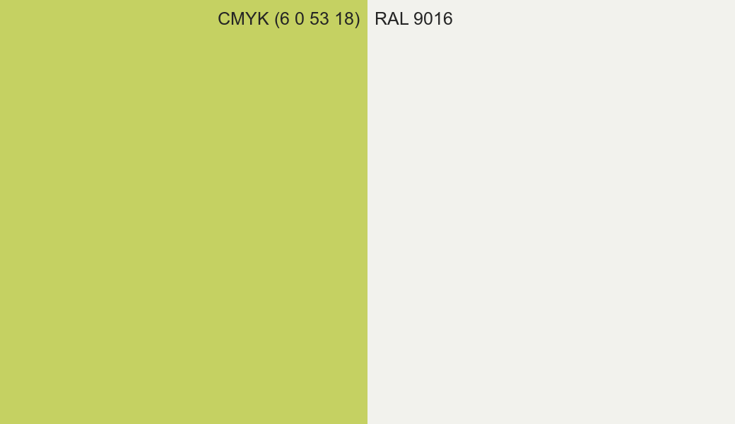 CMYK Color CMYK (6 0 53 18) vs RAL 9016 side by side comparison CMYK Color CMYK (6 0 53 18) vs RAL 9016 side by side comparison