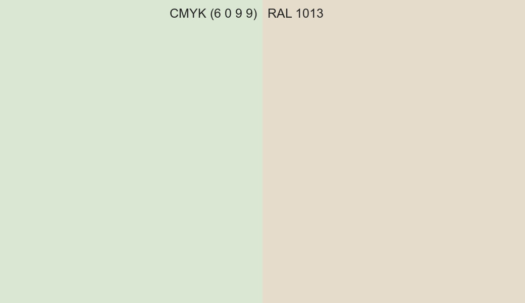 CMYK Color CMYK (6 0 9 9) vs RAL 1013 side by side comparison CMYK Color CMYK (6 0 9 9) vs RAL 1013 side by side comparison