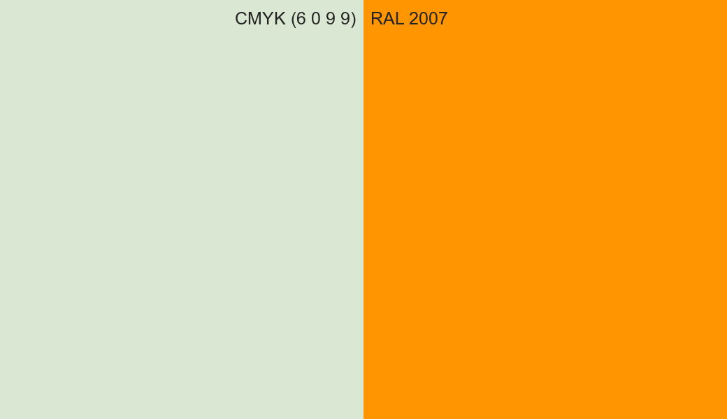 CMYK Color CMYK (6 0 9 9) vs RAL 2007 side by side comparison CMYK Color CMYK (6 0 9 9) vs RAL 2007 side by side comparison