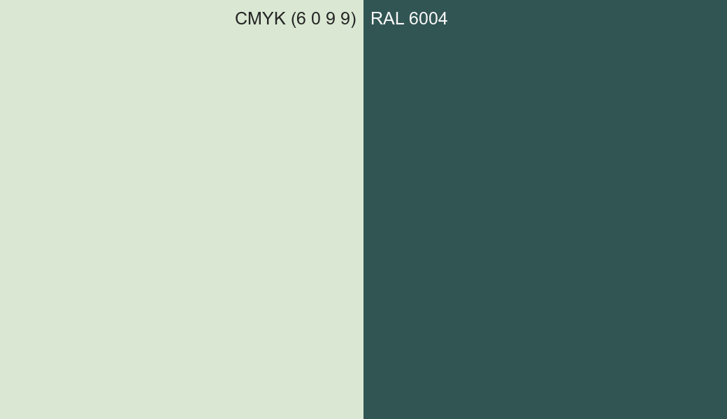 CMYK Color CMYK (6 0 9 9) vs RAL 6004 side by side comparison CMYK Color CMYK (6 0 9 9) vs RAL 6004 side by side comparison