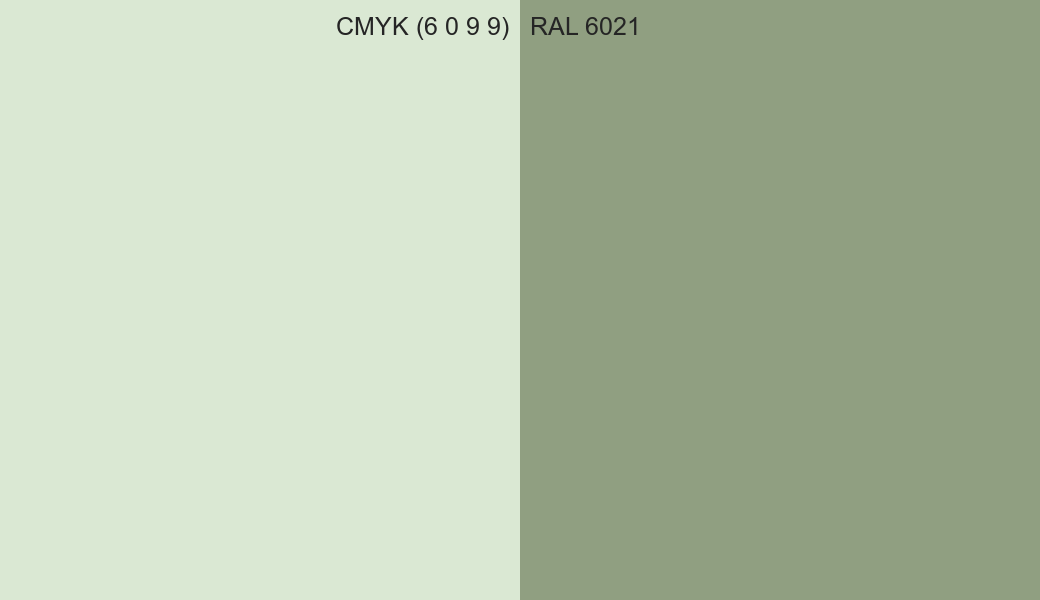 CMYK Color CMYK (6 0 9 9) vs RAL 6021 side by side comparison CMYK Color CMYK (6 0 9 9) vs RAL 6021 side by side comparison
