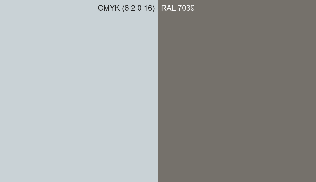 CMYK Color CMYK (6 2 0 16) vs RAL 7039 side by side comparison CMYK Color CMYK (6 2 0 16) vs RAL 7039 side by side comparison
