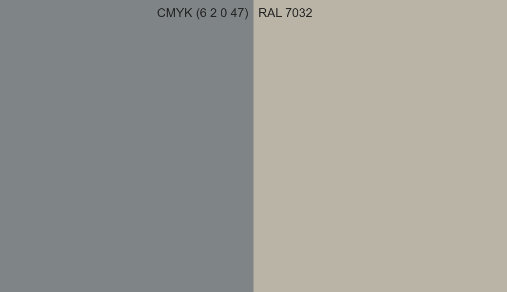 CMYK Color CMYK (6 2 0 47) vs RAL 7032 side by side comparison CMYK Color CMYK (6 2 0 47) vs RAL 7032 side by side comparison