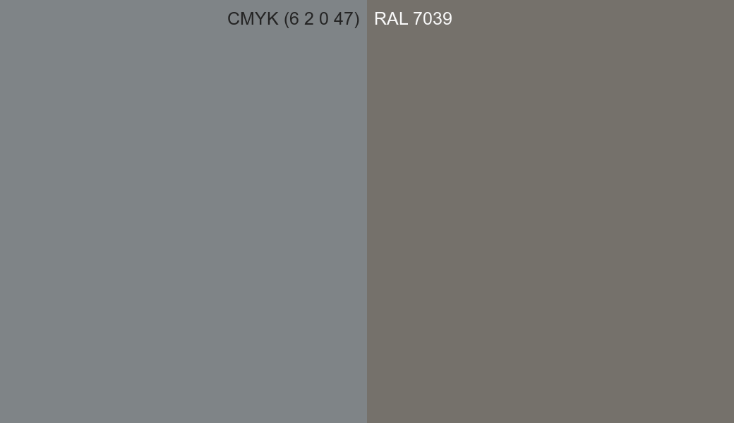 CMYK Color CMYK (6 2 0 47) vs RAL 7039 side by side comparison CMYK Color CMYK (6 2 0 47) vs RAL 7039 side by side comparison