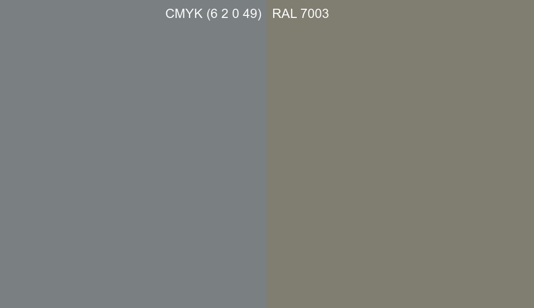 CMYK Color CMYK (6 2 0 49) vs RAL 7003 side by side comparison CMYK Color CMYK (6 2 0 49) vs RAL 7003 side by side comparison
