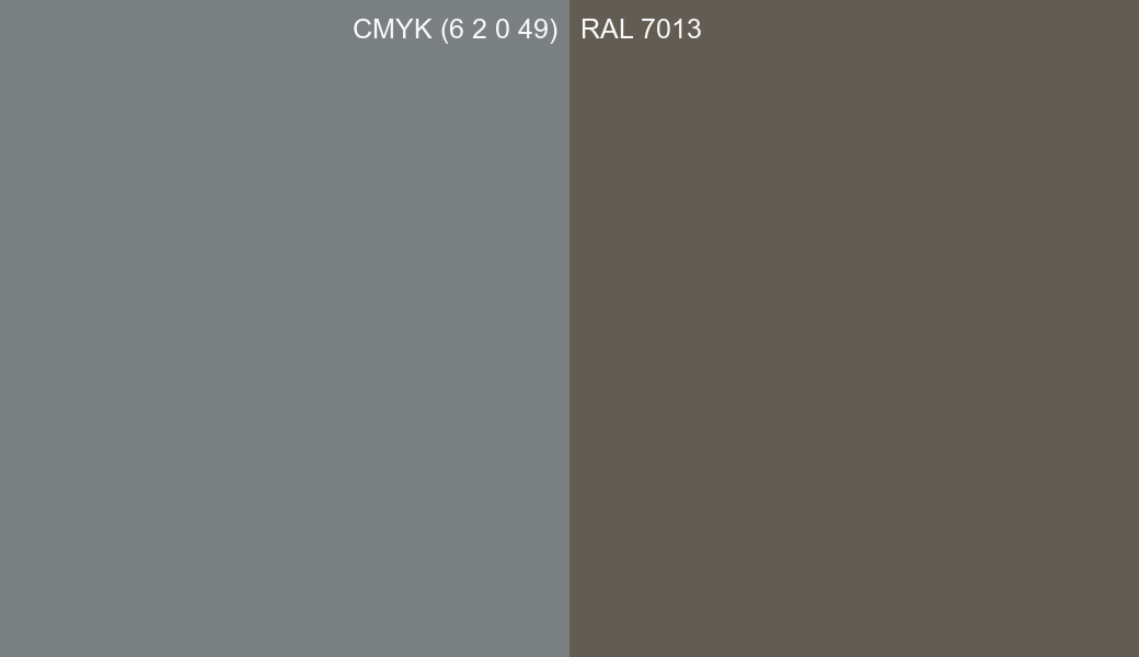 CMYK Color CMYK (6 2 0 49) vs RAL 7013 side by side comparison CMYK Color CMYK (6 2 0 49) vs RAL 7013 side by side comparison