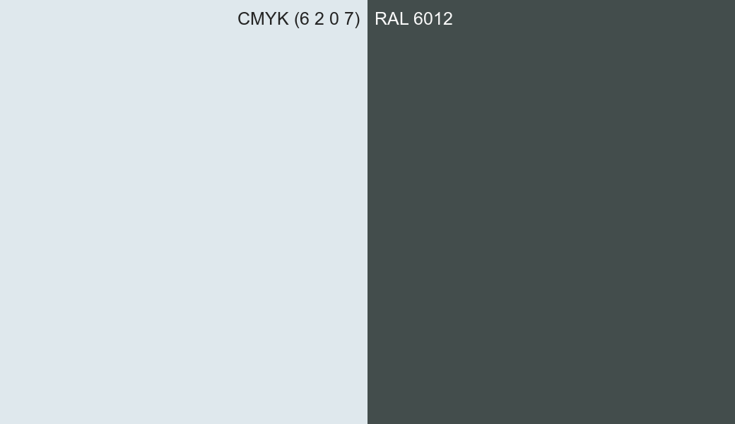 CMYK Color CMYK (6 2 0 7) vs RAL 6012 side by side comparison CMYK Color CMYK (6 2 0 7) vs RAL 6012 side by side comparison