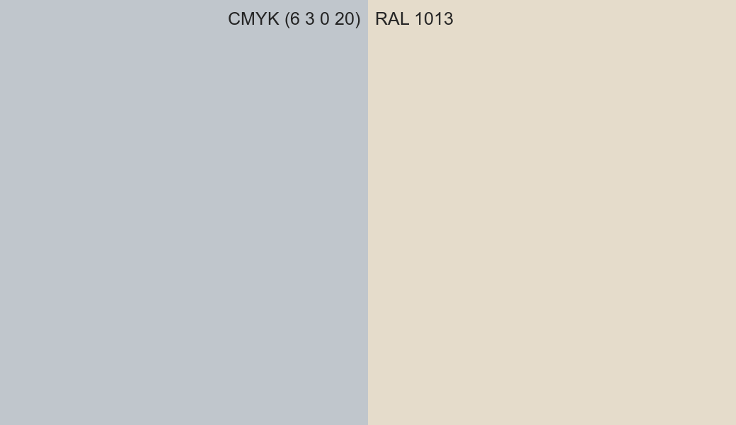 CMYK Color CMYK (6 3 0 20) vs RAL 1013 side by side comparison CMYK Color CMYK (6 3 0 20) vs RAL 1013 side by side comparison