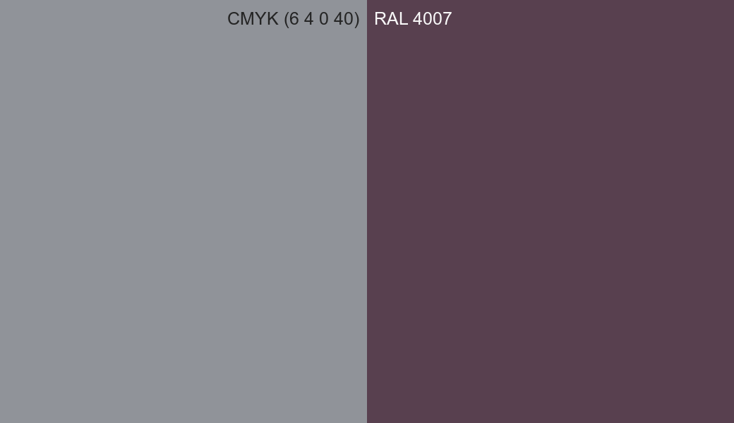 CMYK Color CMYK (6 4 0 40) vs RAL 4007 side by side comparison CMYK Color CMYK (6 4 0 40) vs RAL 4007 side by side comparison