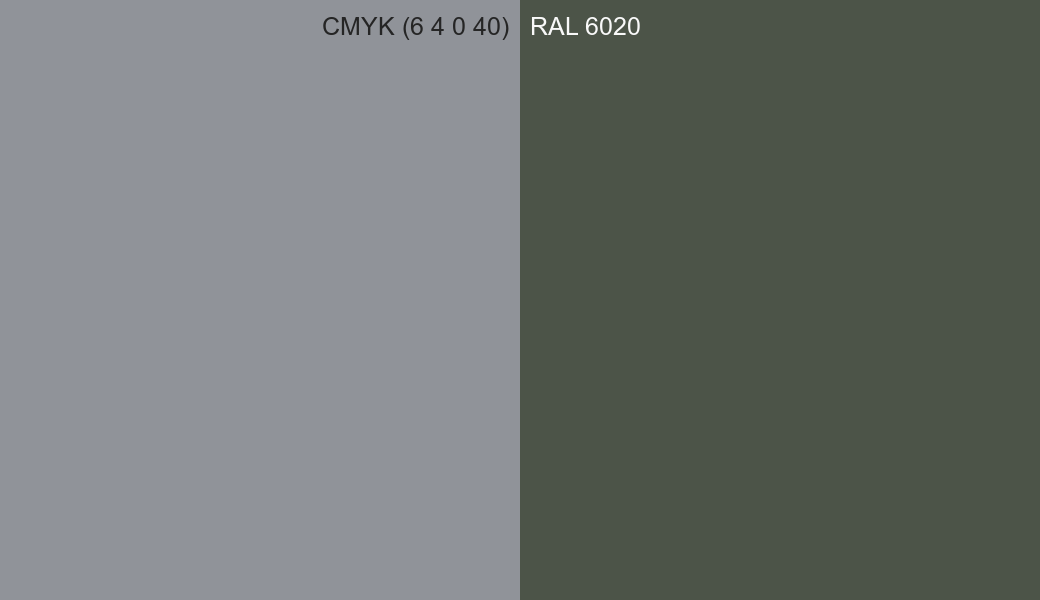 CMYK Color CMYK (6 4 0 40) vs RAL 6020 side by side comparison CMYK Color CMYK (6 4 0 40) vs RAL 6020 side by side comparison