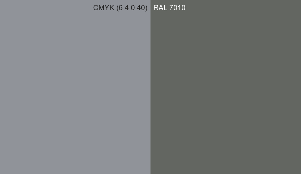 CMYK Color CMYK (6 4 0 40) vs RAL 7010 side by side comparison CMYK Color CMYK (6 4 0 40) vs RAL 7010 side by side comparison