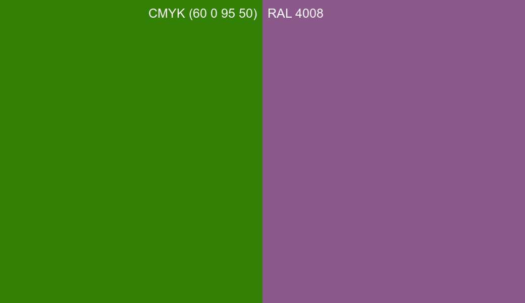CMYK Color CMYK (60 0 95 50) vs RAL 4008 side by side comparison CMYK Color CMYK (60 0 95 50) vs RAL 4008 side by side comparison