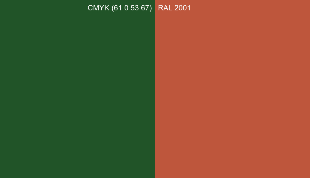 CMYK Color CMYK (61 0 53 67) vs RAL 2001 side by side comparison CMYK Color CMYK (61 0 53 67) vs RAL 2001 side by side comparison