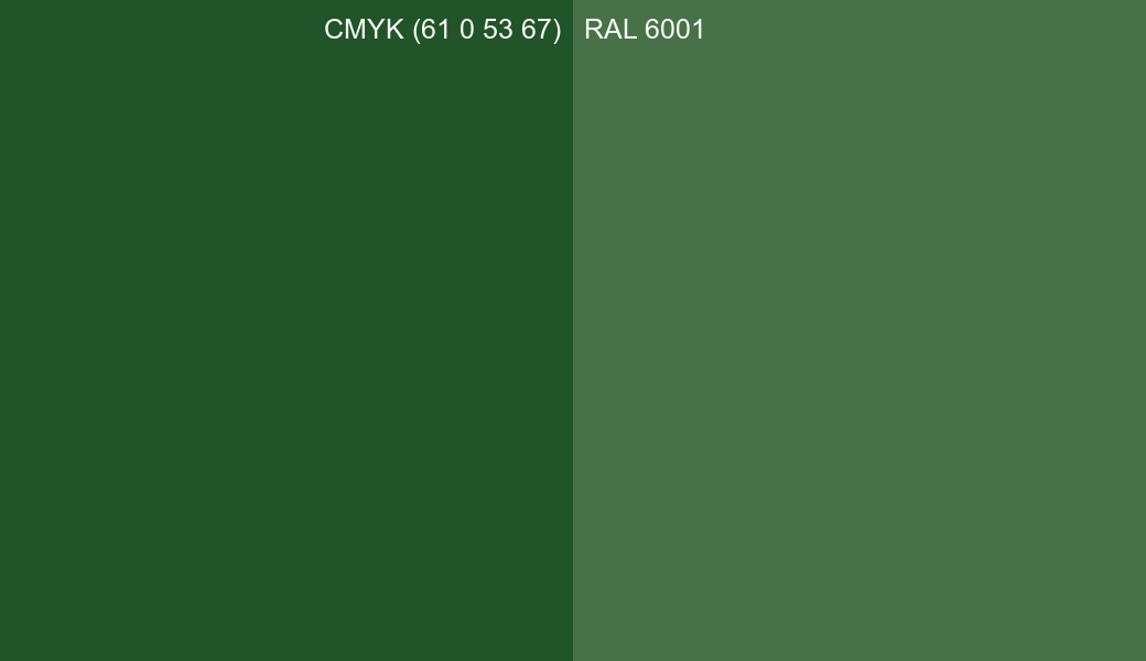 CMYK Color CMYK (61 0 53 67) vs RAL 6001 side by side comparison CMYK Color CMYK (61 0 53 67) vs RAL 6001 side by side comparison