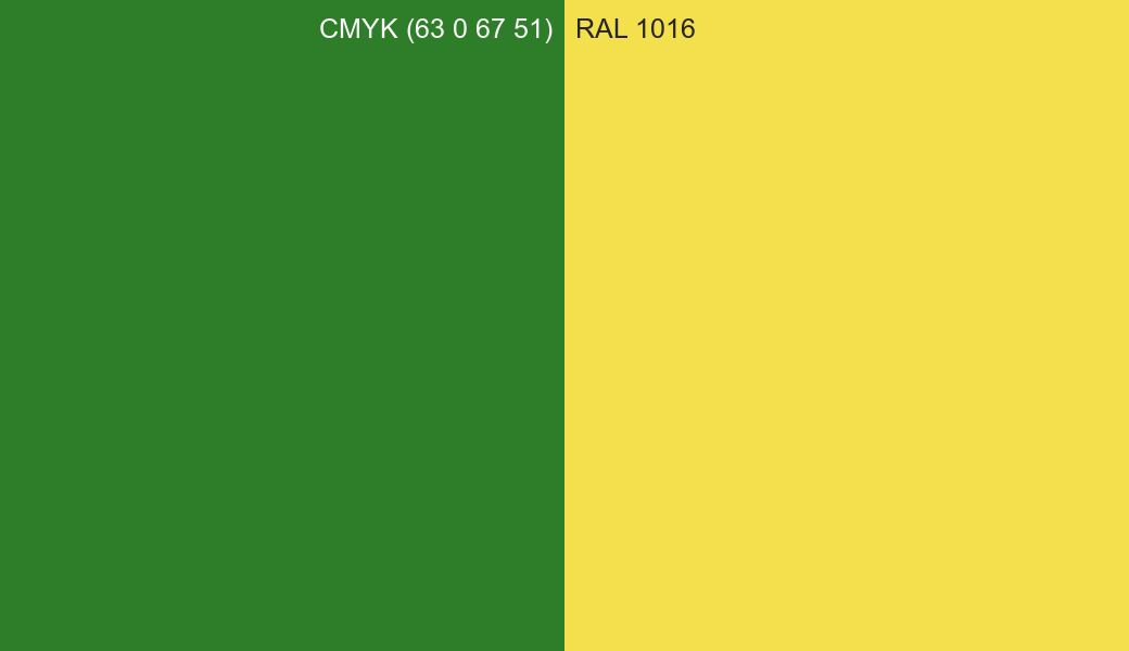 CMYK Color CMYK (63 0 67 51) vs RAL 1016 side by side comparison CMYK Color CMYK (63 0 67 51) vs RAL 1016 side by side comparison