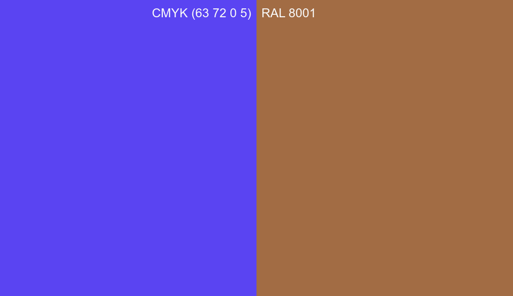 CMYK Color CMYK (63 72 0 5) vs RAL 8001 side by side comparison CMYK Color CMYK (63 72 0 5) vs RAL 8001 side by side comparison
