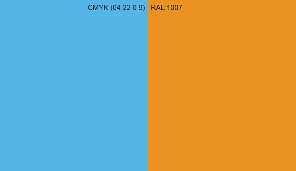 CMYK Color CMYK (64 22 0 9) vs RAL 1007 side by side comparison CMYK Color CMYK (64 22 0 9) vs RAL 1007 side by side comparison