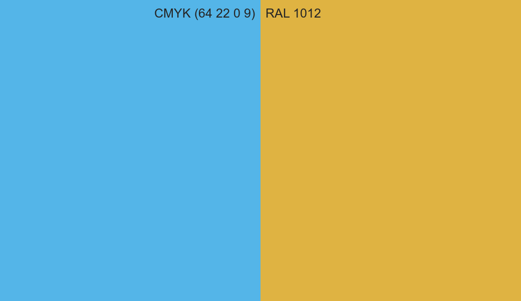 CMYK Color CMYK (64 22 0 9) vs RAL 1012 side by side comparison CMYK Color CMYK (64 22 0 9) vs RAL 1012 side by side comparison