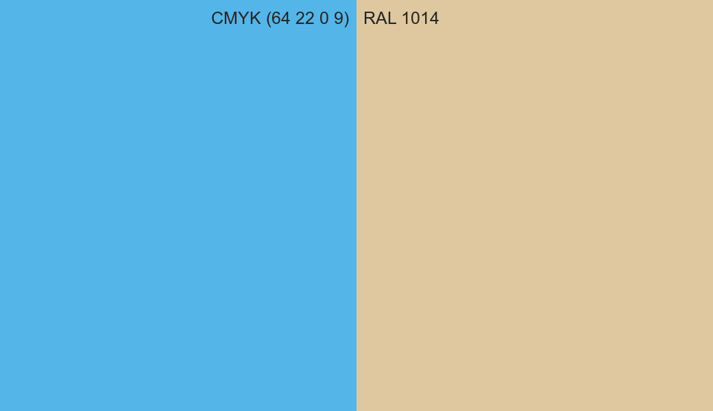 CMYK Color CMYK (64 22 0 9) vs RAL 1014 side by side comparison CMYK Color CMYK (64 22 0 9) vs RAL 1014 side by side comparison
