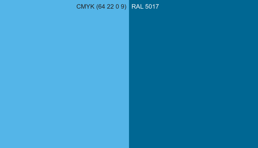 CMYK Color CMYK (64 22 0 9) vs RAL 5017 side by side comparison CMYK Color CMYK (64 22 0 9) vs RAL 5017 side by side comparison