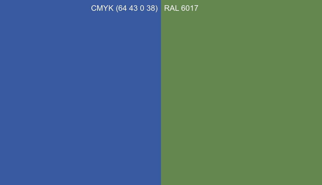 CMYK Color CMYK (64 43 0 38) vs RAL 6017 side by side comparison CMYK Color CMYK (64 43 0 38) vs RAL 6017 side by side comparison