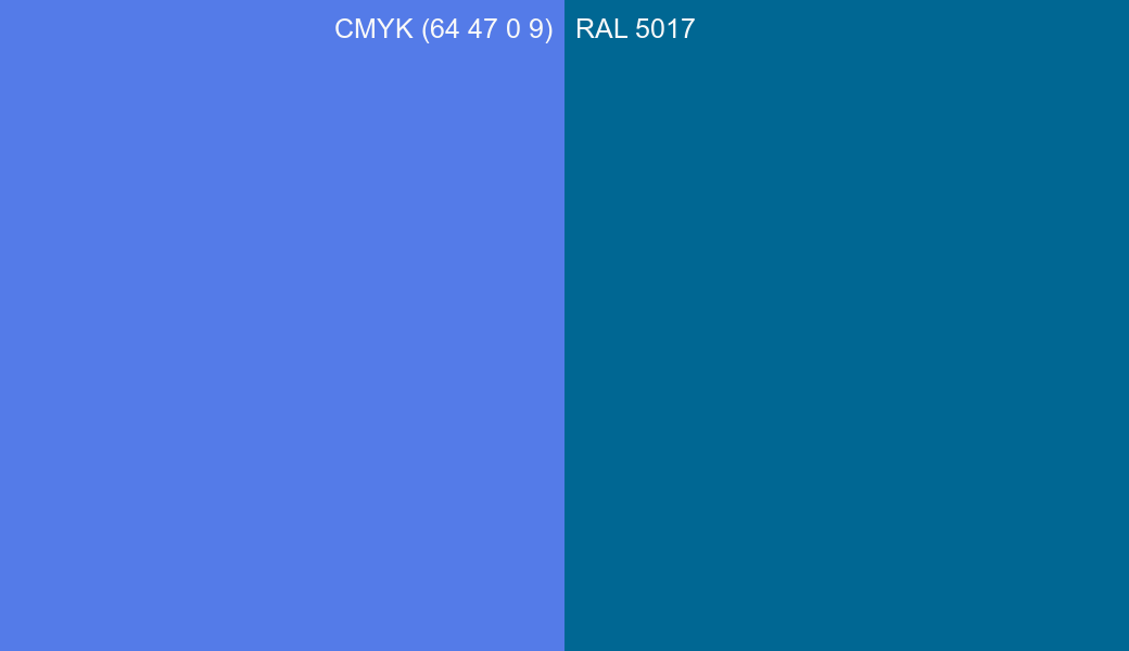 CMYK Color CMYK (64 47 0 9) vs RAL 5017 side by side comparison CMYK Color CMYK (64 47 0 9) vs RAL 5017 side by side comparison