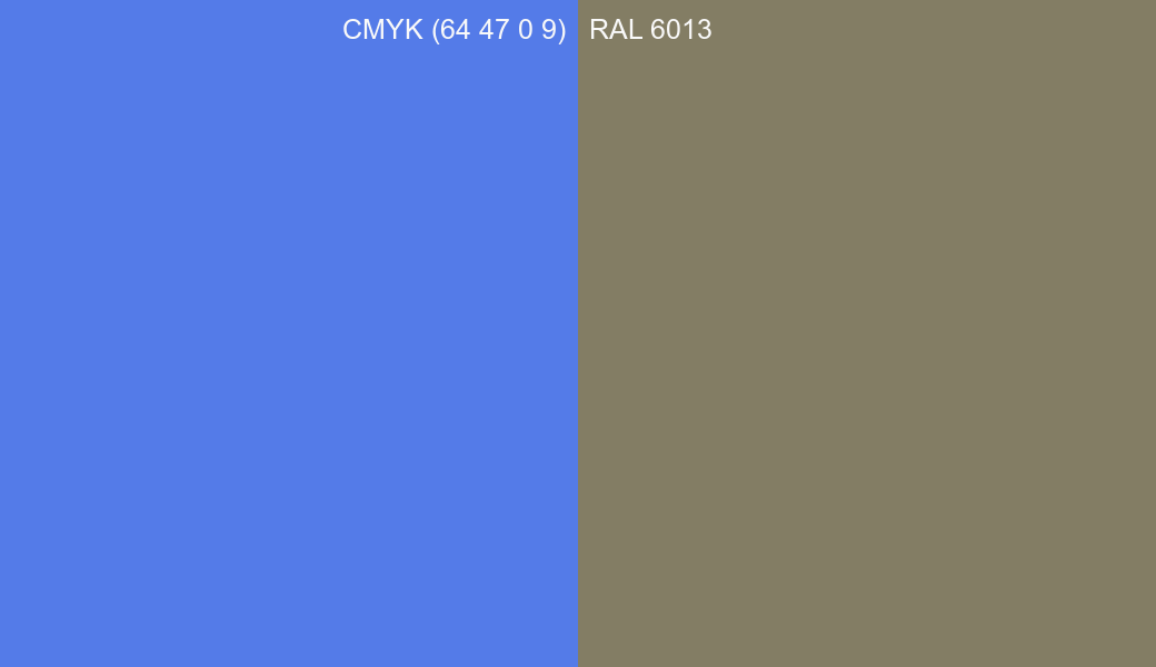 CMYK Color CMYK (64 47 0 9) vs RAL 6013 side by side comparison CMYK Color CMYK (64 47 0 9) vs RAL 6013 side by side comparison