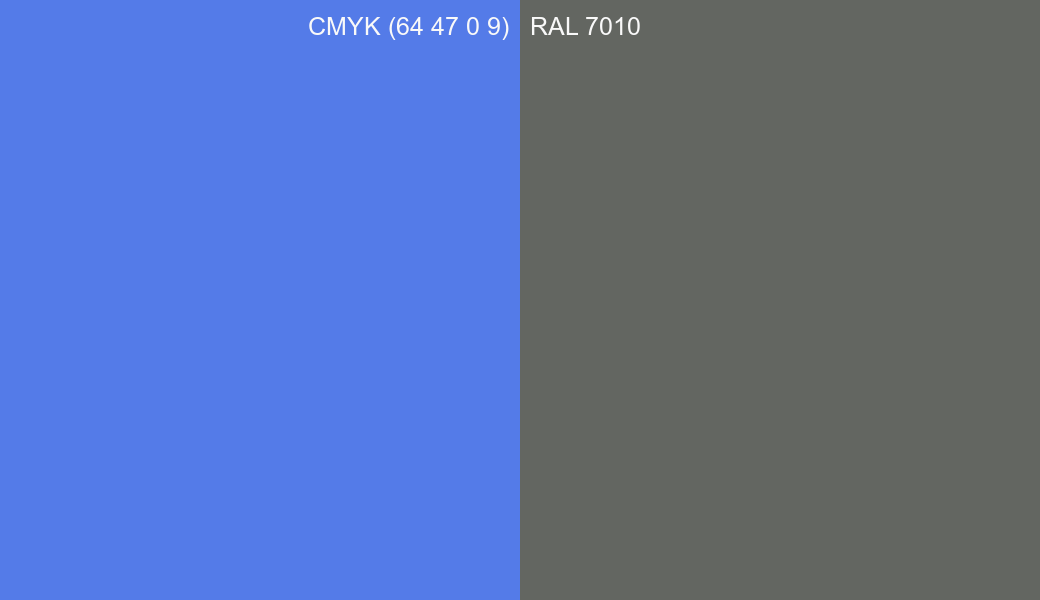 CMYK Color CMYK (64 47 0 9) vs RAL 7010 side by side comparison CMYK Color CMYK (64 47 0 9) vs RAL 7010 side by side comparison
