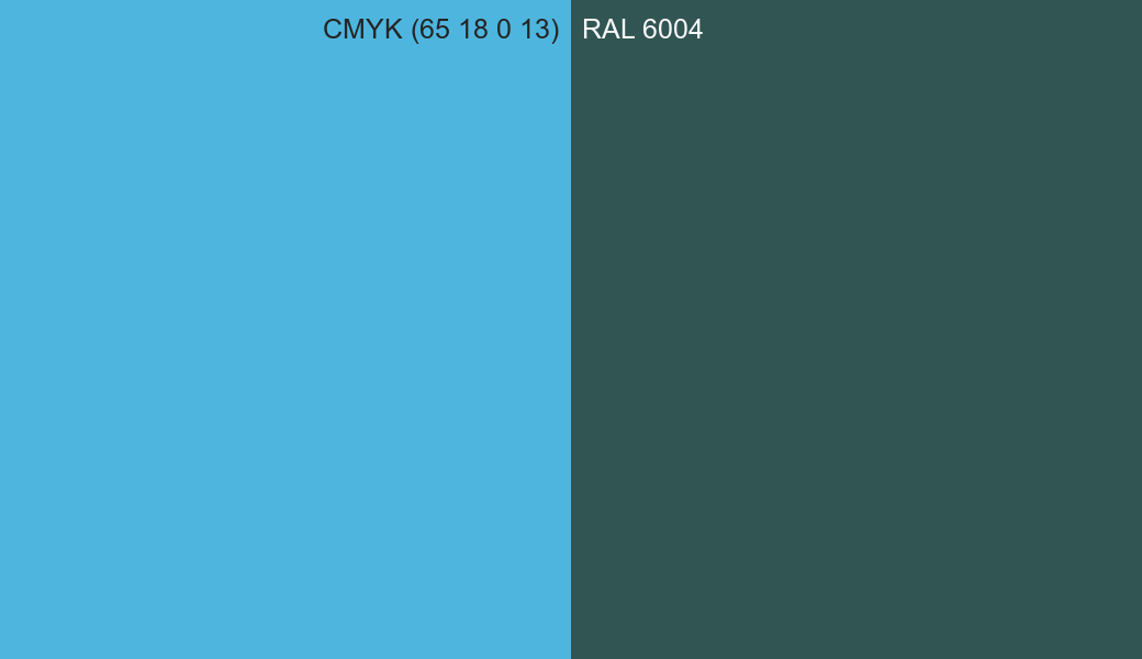 CMYK Color CMYK (65 18 0 13) vs RAL 6004 side by side comparison CMYK Color CMYK (65 18 0 13) vs RAL 6004 side by side comparison