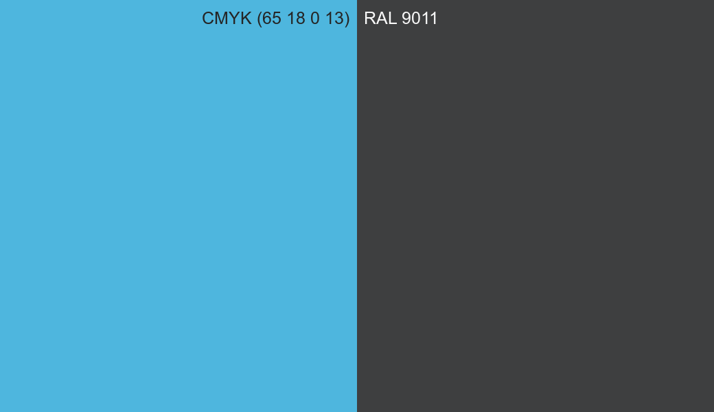 CMYK Color CMYK (65 18 0 13) vs RAL 9011 side by side comparison CMYK Color CMYK (65 18 0 13) vs RAL 9011 side by side comparison
