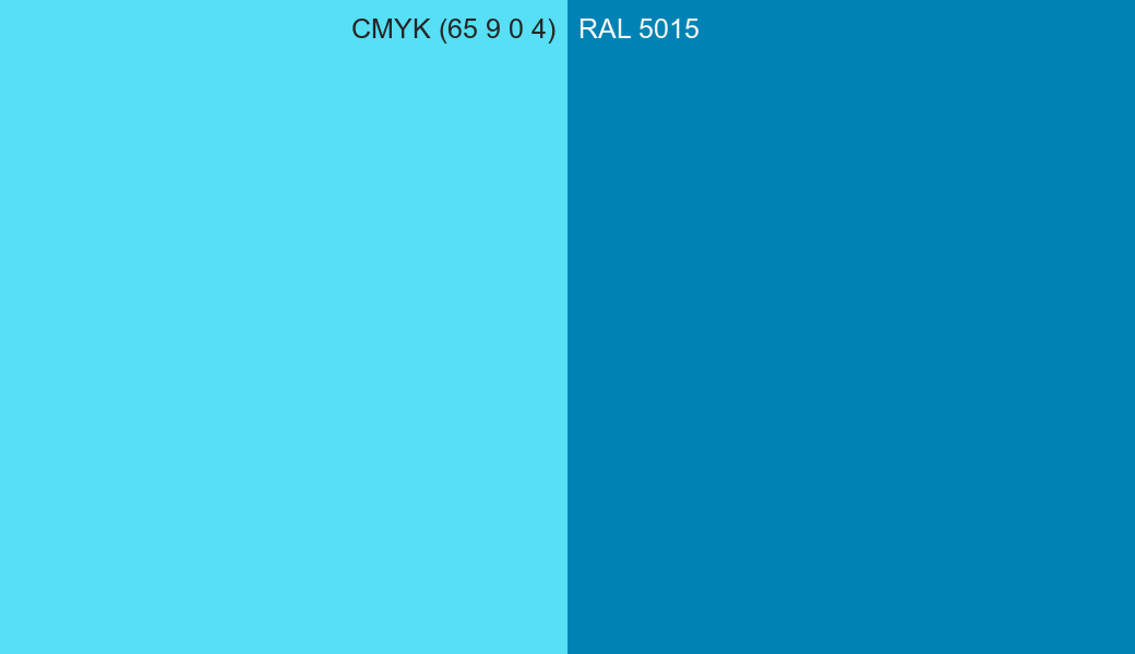 CMYK Color CMYK (65 9 0 4) vs RAL 5015 side by side comparison CMYK Color CMYK (65 9 0 4) vs RAL 5015 side by side comparison