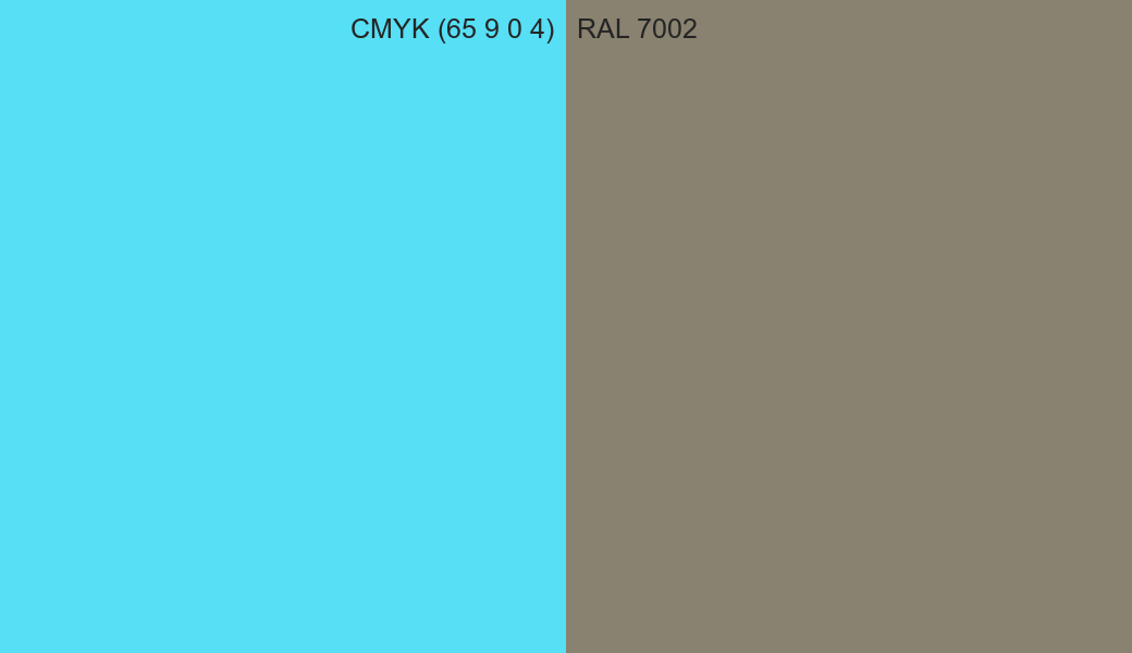 CMYK Color CMYK (65 9 0 4) vs RAL 7002 side by side comparison CMYK Color CMYK (65 9 0 4) vs RAL 7002 side by side comparison