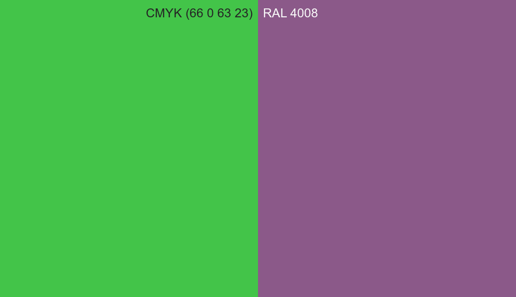 CMYK Color CMYK (66 0 63 23) vs RAL 4008 side by side comparison CMYK Color CMYK (66 0 63 23) vs RAL 4008 side by side comparison