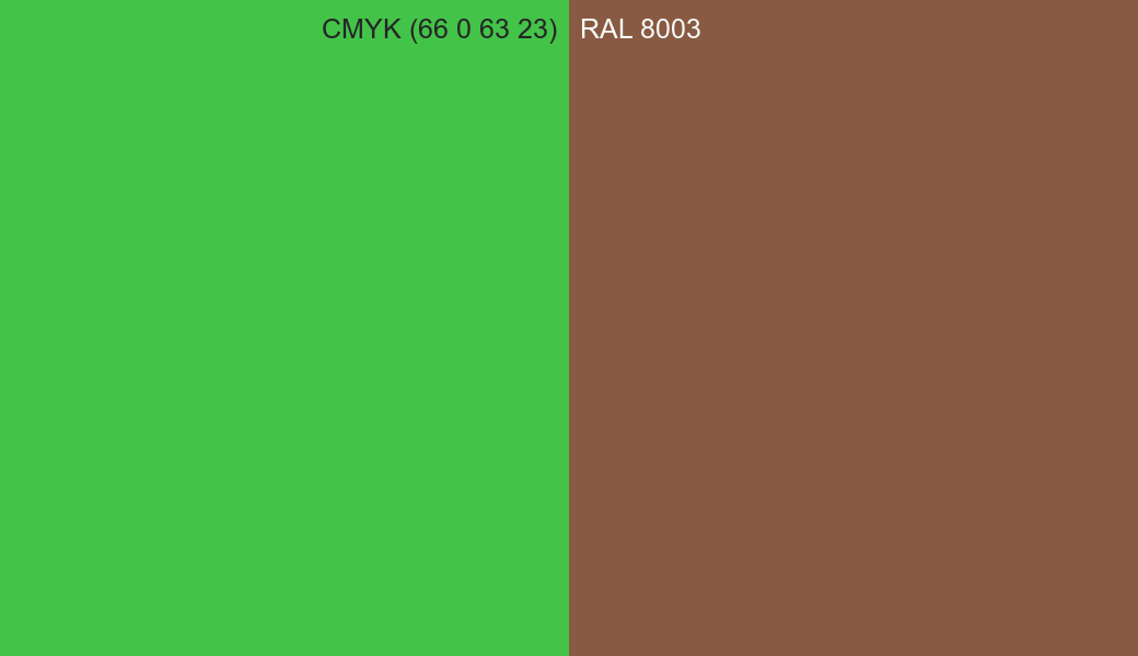 CMYK Color CMYK (66 0 63 23) vs RAL 8003 side by side comparison CMYK Color CMYK (66 0 63 23) vs RAL 8003 side by side comparison