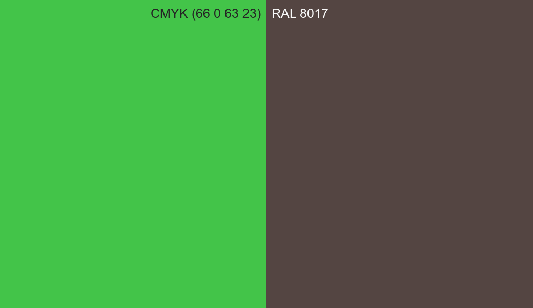 CMYK Color CMYK (66 0 63 23) vs RAL 8017 side by side comparison CMYK Color CMYK (66 0 63 23) vs RAL 8017 side by side comparison