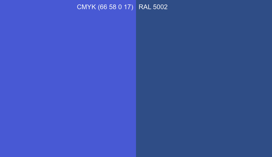 CMYK Color CMYK (66 58 0 17) vs RAL 5002 side by side comparison CMYK Color CMYK (66 58 0 17) vs RAL 5002 side by side comparison
